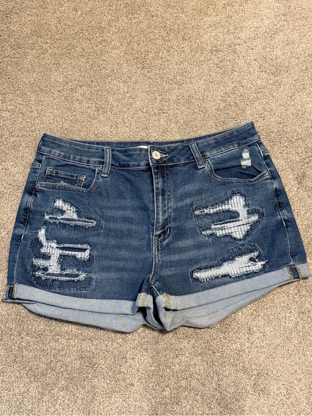 SO Distressed Dark Blue Rolled-Cuff Jean Shorts